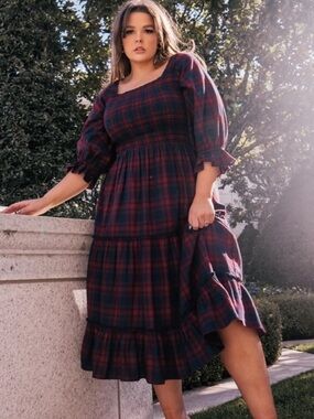 JessaKae The Brooks Dress Plaid Smocked Holiday Size Large